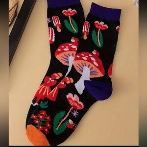 New 1 Pair Mushroom Hippie Boho Tube Socks Fun Printed socks